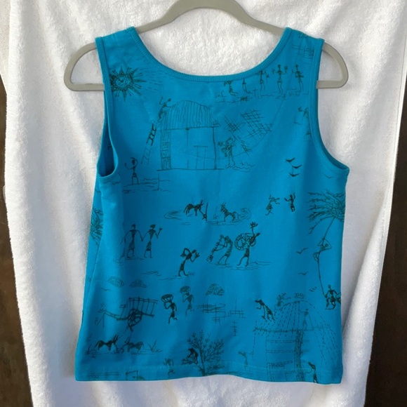 Chico's Blue 2 Piece Jacket & Sleeveless Tank Top with Artistic Design; M/8 - Picture 5 of 14